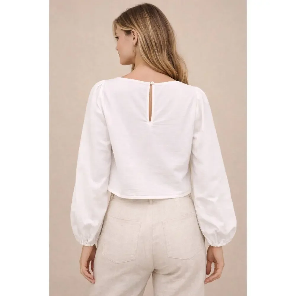 Lulus Adjoa White Embroidered Scalloped Crop Top | Size Small | NWT - Picture 3 of 9